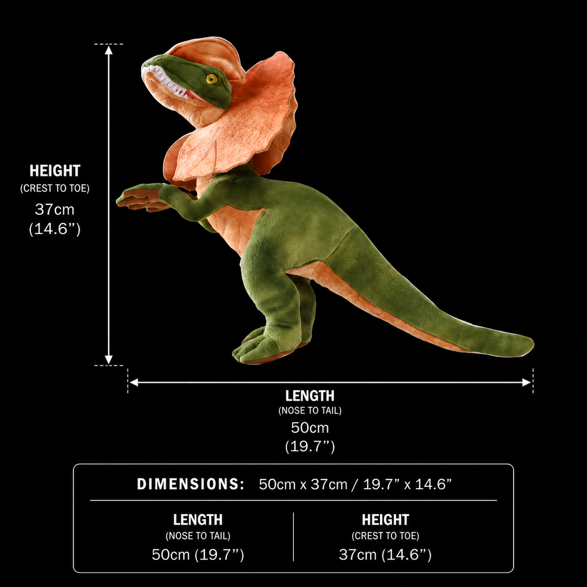 Brinquedo de pelúcia macio de pelúcia de dinossauro Dilophosaurus realista